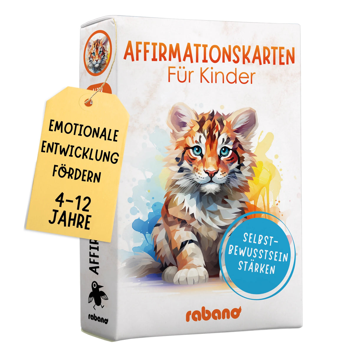 Rabano Affirmationskarten für Kinder – Verpackung mit Tigerjunges, Selbstbewusstsein stärken, 4–12 Jahre