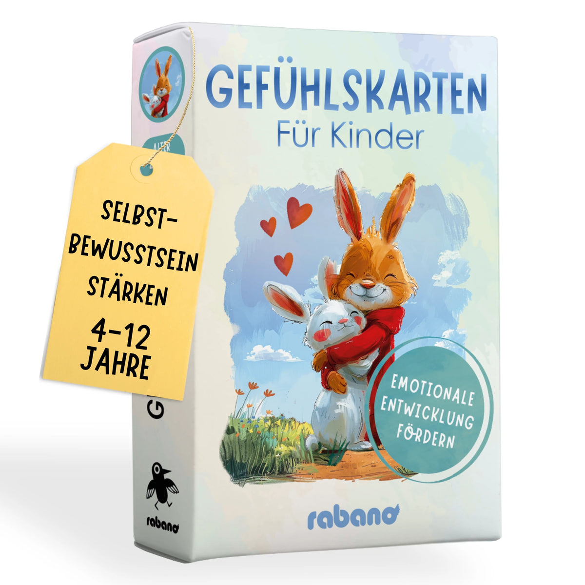 Rabano Gefühlskarten für Kinder – Verpackung mit zwei Hasen, emotionale Entwicklung fördern, 4–12 Jahre