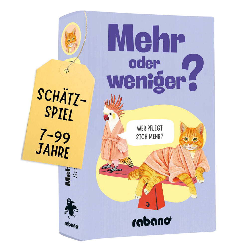 Rabano Mehr oder weniger? Schätzspiel – Verpackung mit Katze und Papagei im Bademantel, 7–99 Jahre